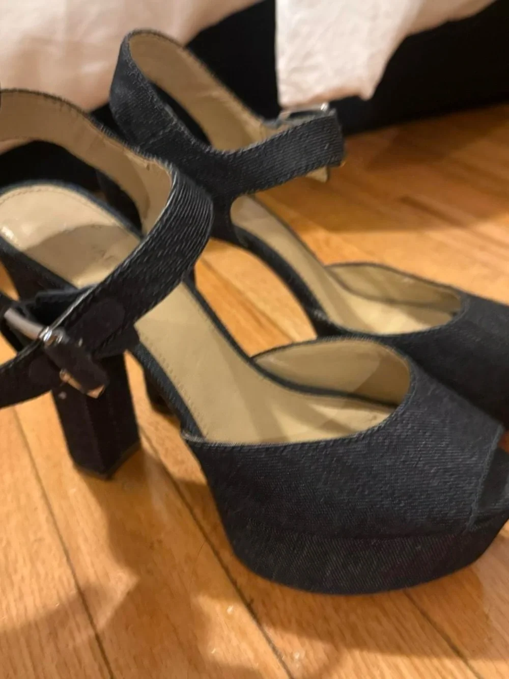 Michael Kors Navy Denim Platform Peep-Toe Sandals